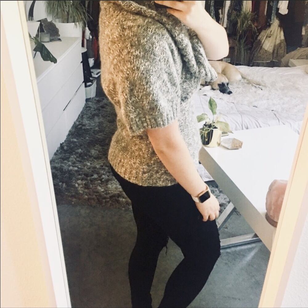 NEW NORDSTROM KENSI $118 Cowl Neck Grey White Chunky Knit Short Sleeve Sweater S - Picture 13 of 15